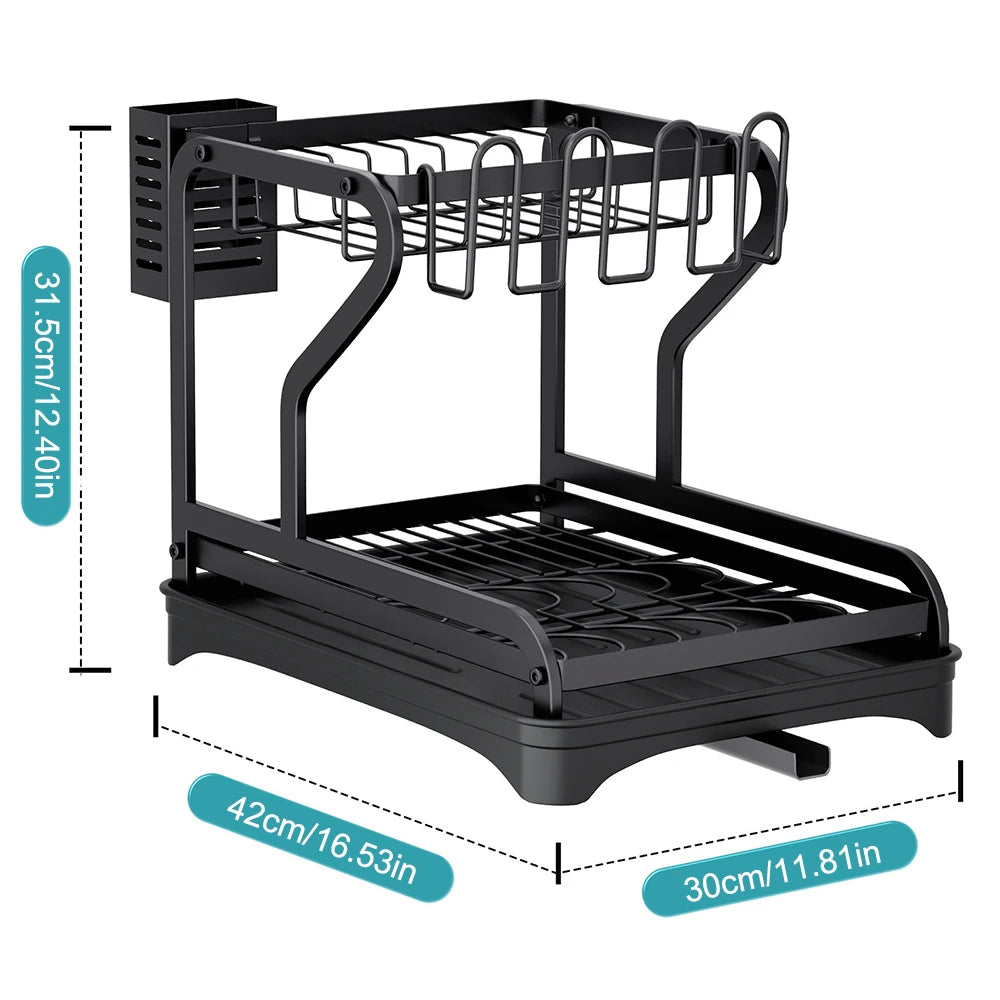 Dish Drying Rack 2/3-Tier Kitchen Organizer Dish Rack Drainboard Set Kitchen Accessories Organize Countertop Dinnerware Storage