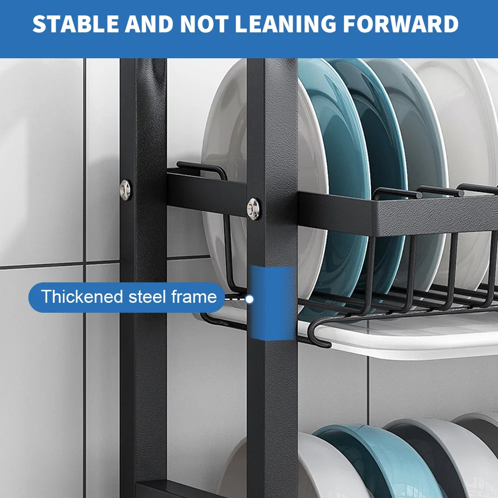 Dish Drying Rack 2/3-Tier Kitchen Organizer Dish Rack Drainboard Set Kitchen Accessories Organize Countertop Dinnerware Storage