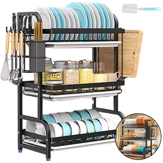 Dish Drying Rack 2/3-Tier Kitchen Organizer Dish Rack Drainboard Set Kitchen Accessories Organize Countertop Dinnerware Storage