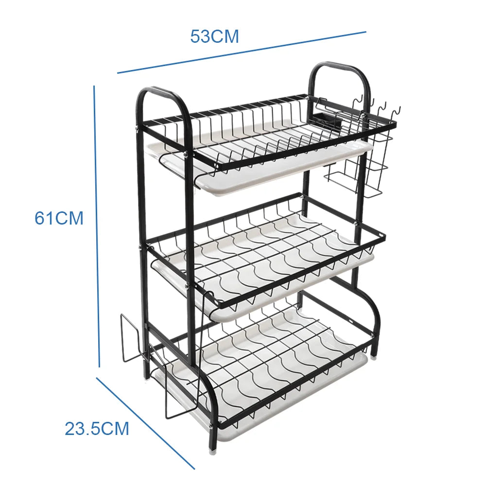 Dish Drying Rack 2/3-Tier Kitchen Organizer Dish Rack Drainboard Set Kitchen Accessories Organize Countertop Dinnerware Storage