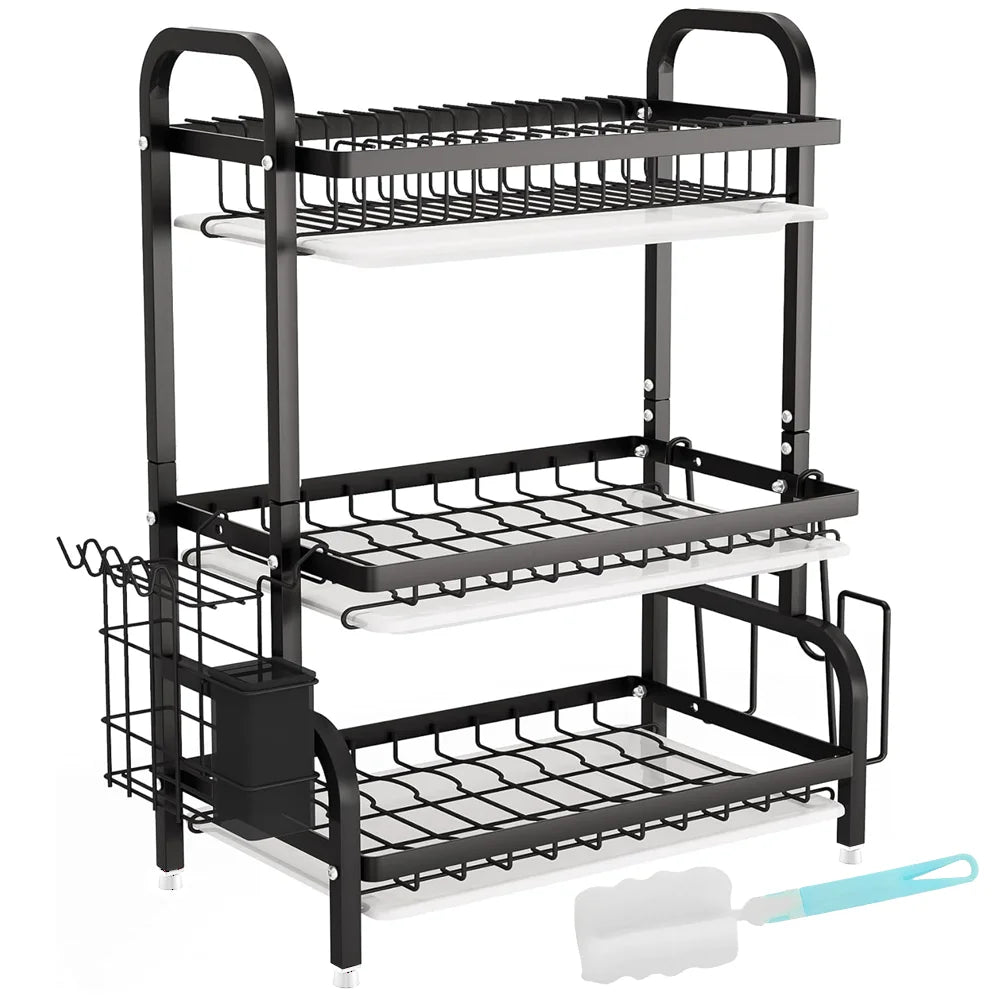 Dish Drying Rack 2/3-Tier Kitchen Organizer Dish Rack Drainboard Set Kitchen Accessories Organize Countertop Dinnerware Storage